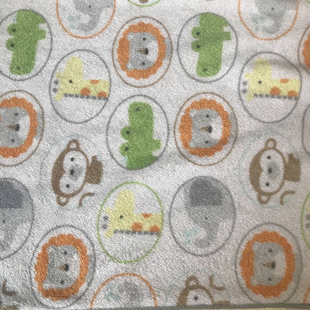 Circo Elephant Giraffe Monkey‎ Lion Alligator Gray Plush Baby Blanket w Circles